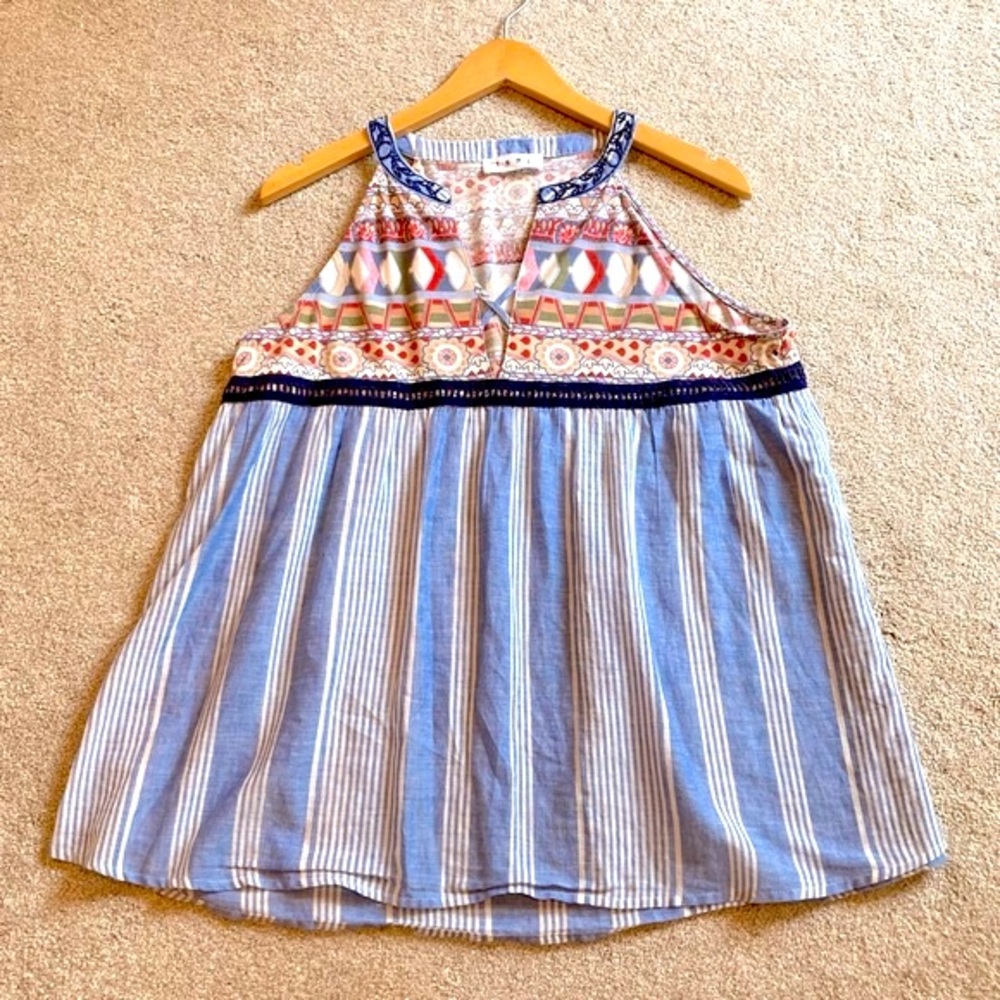 THML sleeveless Top, mix fabrics and patterns, M
